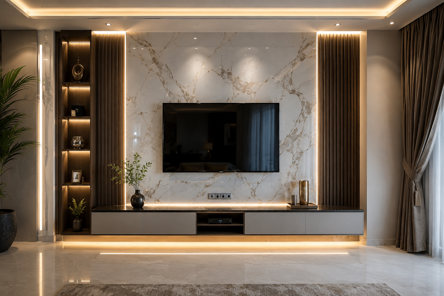 مشروع تنفيذ ديكور شاشة تلفزيون بتصميم عصري في صبيا